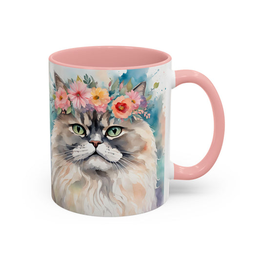 Floral Siamese Cat 01 Accent Coffee Mug - 11oz Perfect for Cat Lovers & Gifts
