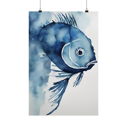 Abstract fish blue 3 Matte Vertical Posters