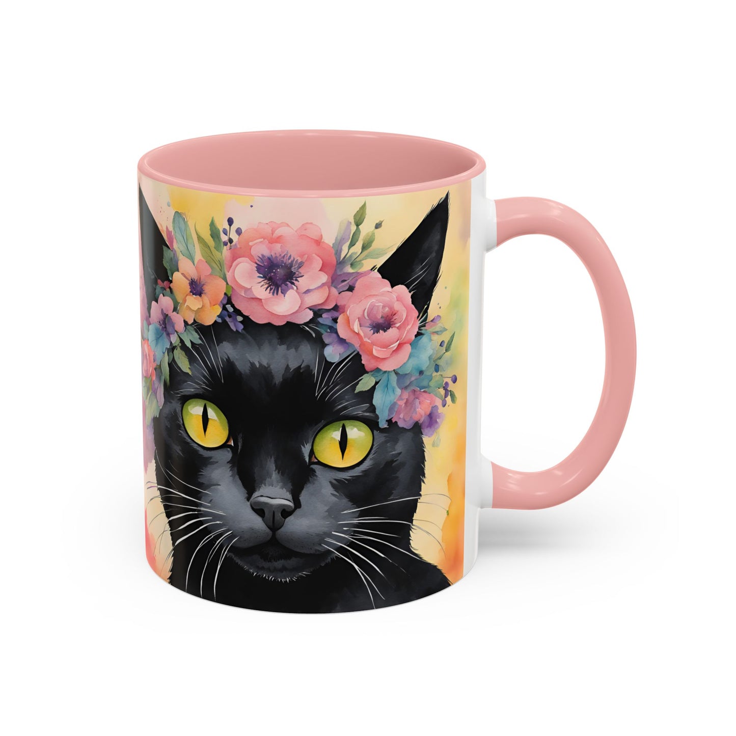 Floral Black Cat 02 Accent Coffee Mug - 11oz Perfect for Cat Lovers & Gifts