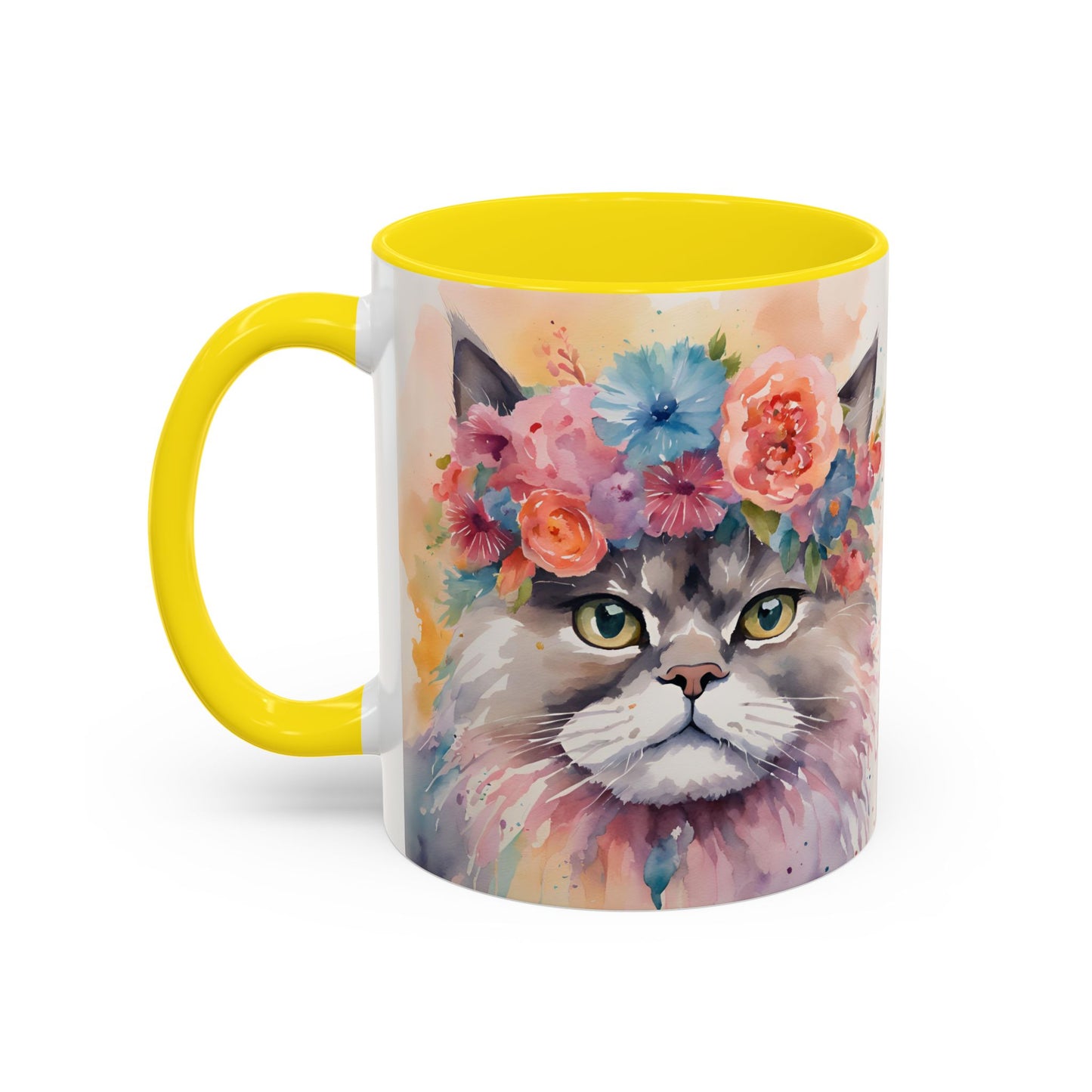 Floral Siamese Cat 03 Accent Coffee Mug - 11oz Perfect for Cat Lovers & Gifts