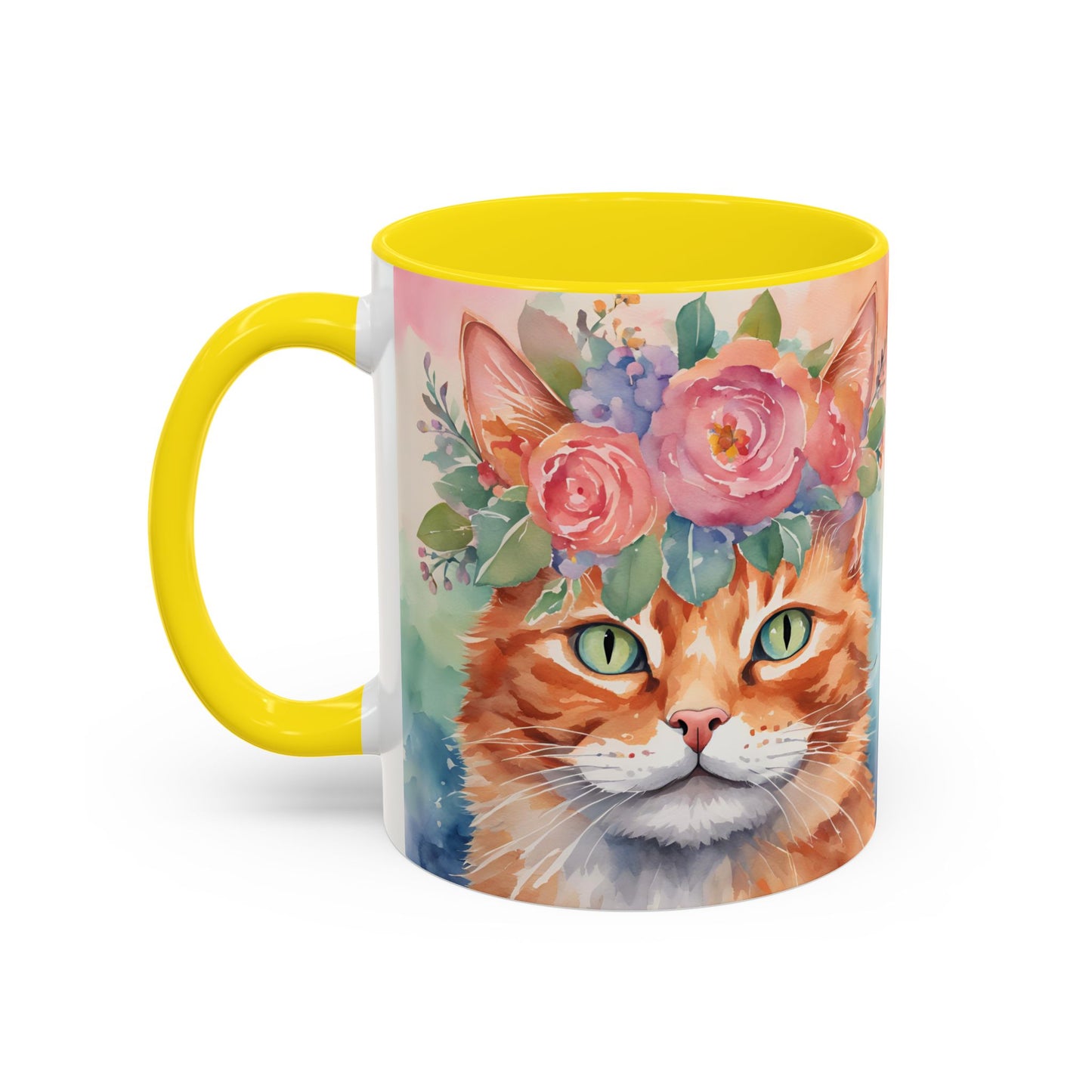 Floral Ginger Cat 01 Accent Coffee Mug - 11oz Perfect for Cat Lovers & Gifts