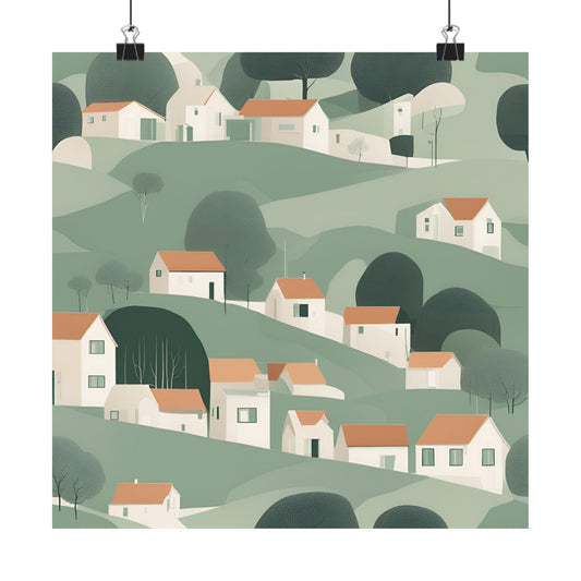 On The Hillside Green 2 Matte Square Posters