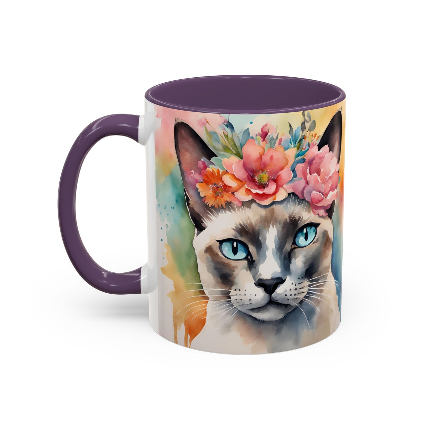 Floral Siamese Cat 02 Accent Coffee Mug - 11oz Perfect for Cat Lovers & Gifts