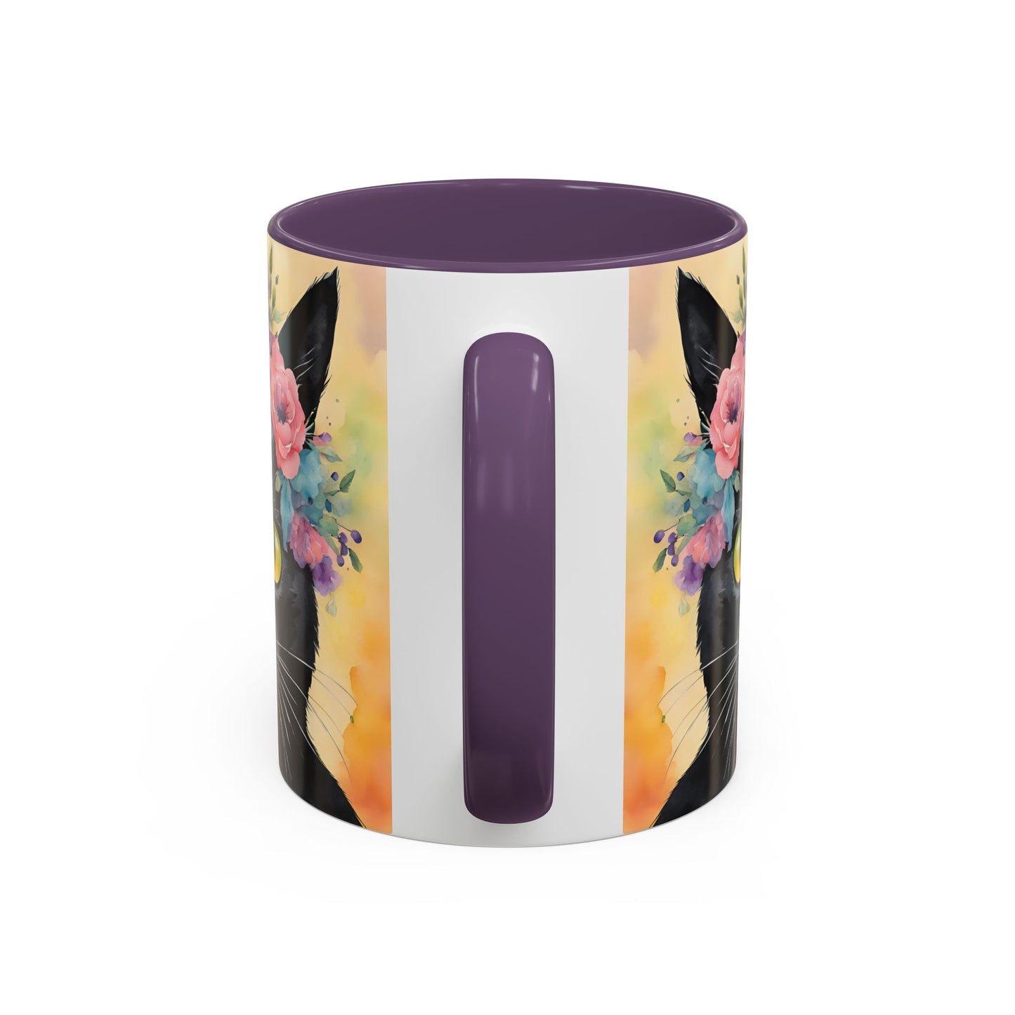 Floral Black Cat 02 Accent Coffee Mug - 11oz Perfect for Cat Lovers & Gifts