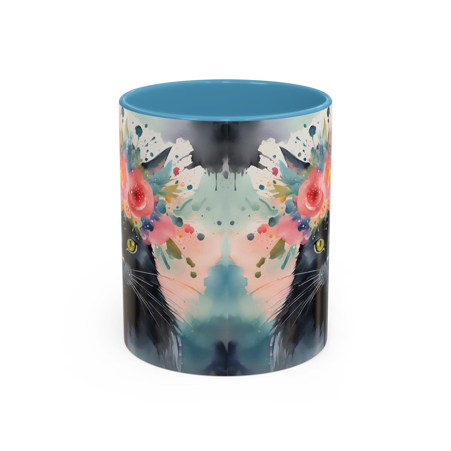 Floral Black Cat 03 Accent Coffee Mug - 11oz Perfect for Cat Lovers & Gifts