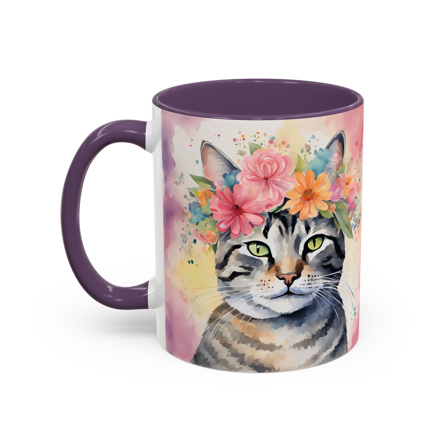 Floral Tabby Cat 02 Accent Coffee Mug - 11oz Perfect for Cat Lovers & Gifts