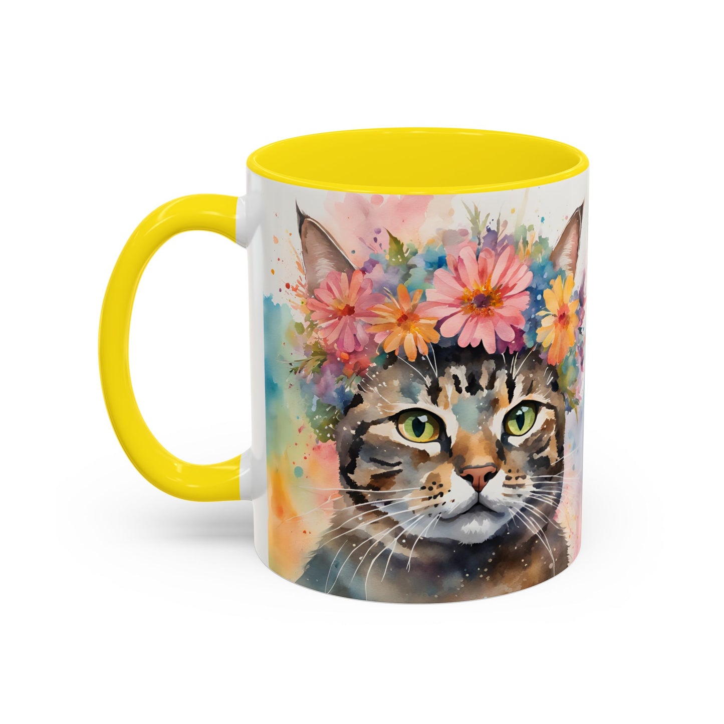 Floral Tabby Cat 03 Accent Coffee Mug - 11oz Perfect for Cat Lovers & Gifts