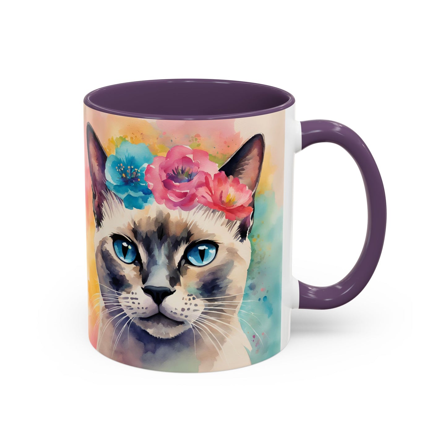 Floral Siamese Cat 04 Accent Coffee Mug - 11oz Perfect for Cat Lovers & Gifts