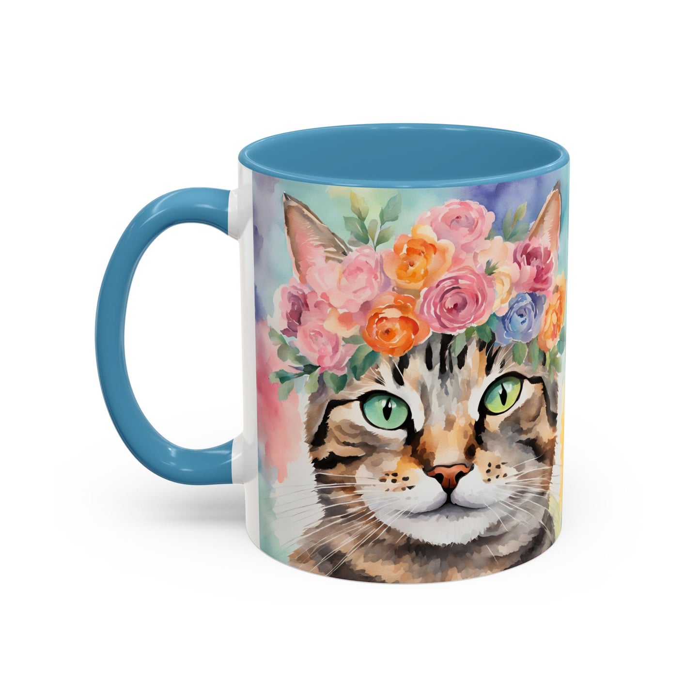Floral Tabby Cat 01 Accent Coffee Mug - 11oz Perfect for Cat Lovers & Gifts