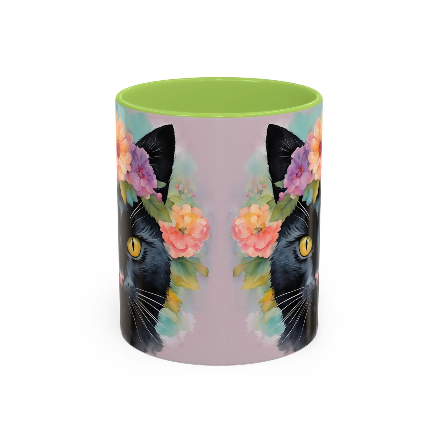 Floral Black Cat 01 Accent Coffee Mug - 11oz Perfect for Cat Lovers & Gifts