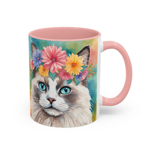 Floral Rag Doll Cat 01 Accent Coffee Mug - 11oz Perfect for Cat Lovers & Gifts