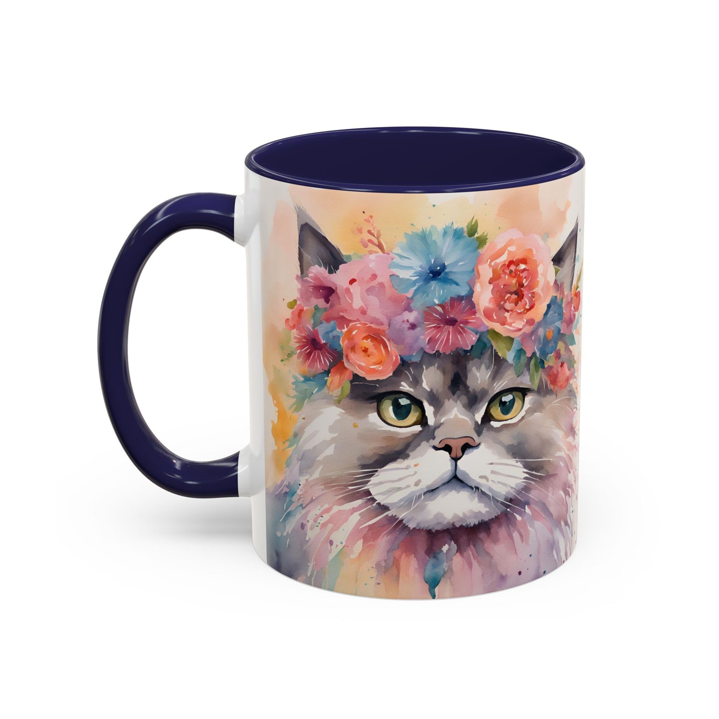 Floral Siamese Cat 03 Accent Coffee Mug - 11oz Perfect for Cat Lovers & Gifts
