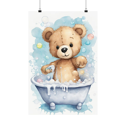 Nursery Teddy in the Bath 1 Matte Vertical Posters