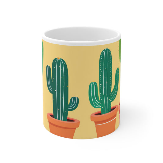 Playful Cacti White Ceramic Mug, 11oz
