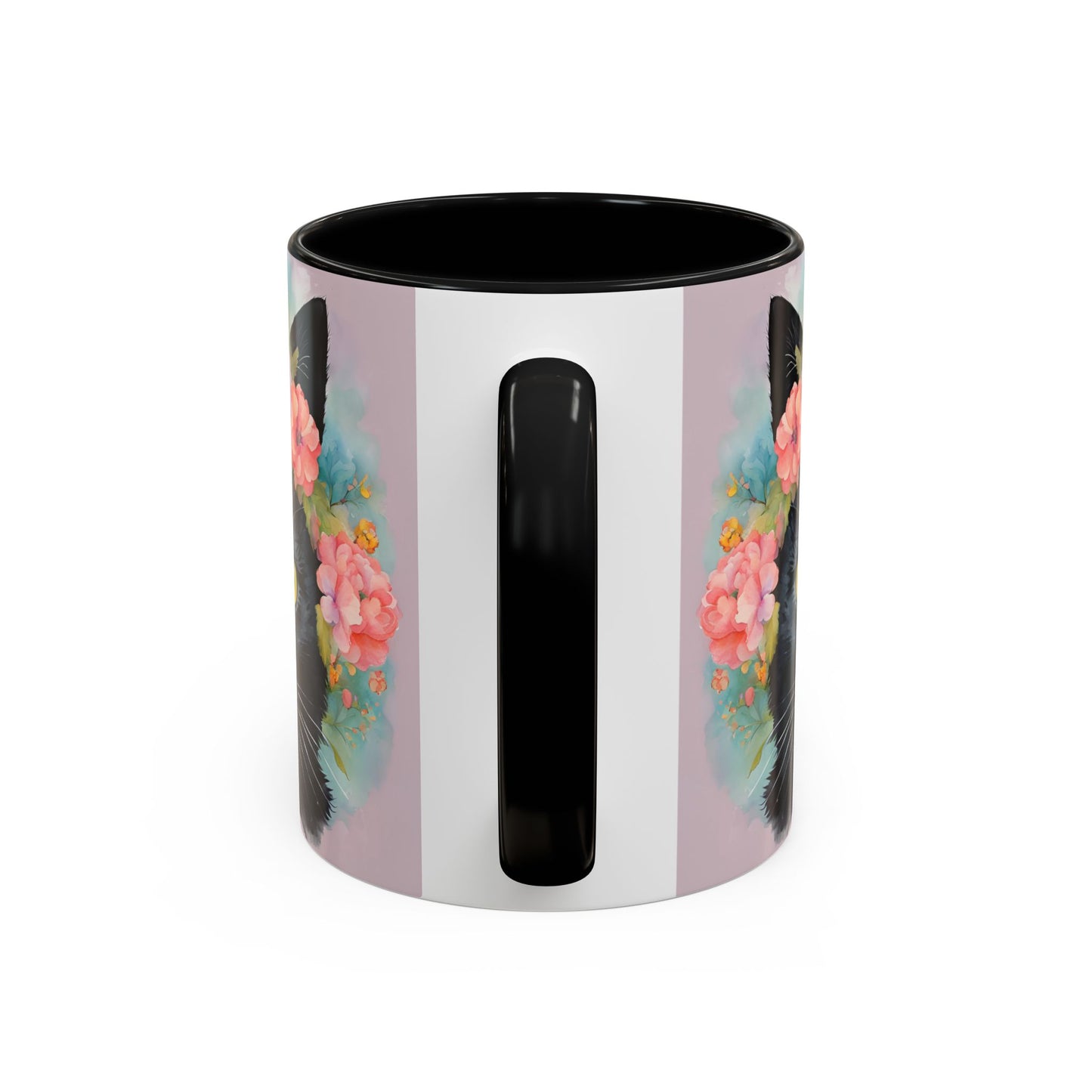 Floral Black Cat 01 Accent Coffee Mug - 11oz Perfect for Cat Lovers & Gifts