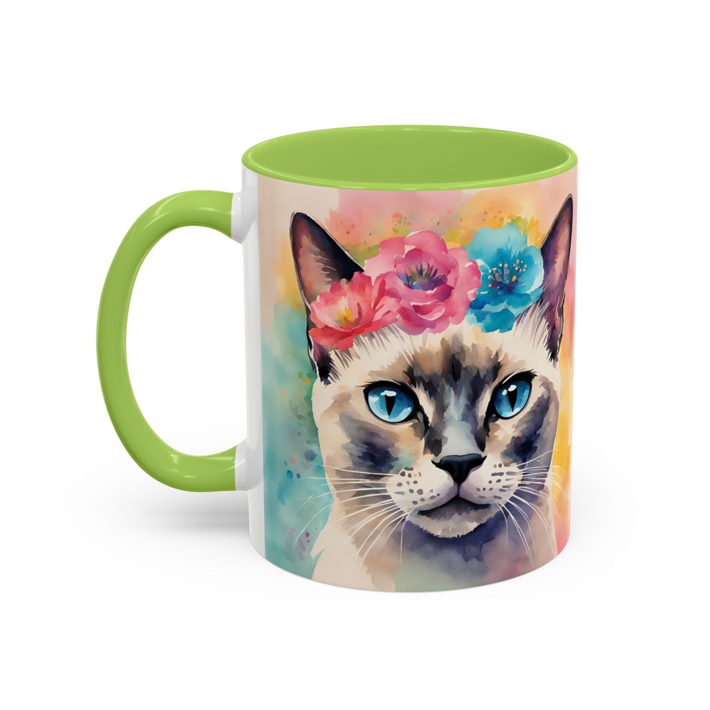 Floral Siamese Cat 04 Accent Coffee Mug - 11oz Perfect for Cat Lovers & Gifts