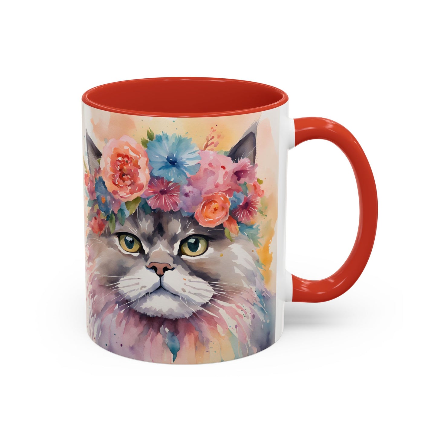 Floral Siamese Cat 03 Accent Coffee Mug - 11oz Perfect for Cat Lovers & Gifts