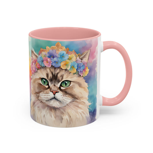Floral Siamese Cat 02 Accent Coffee Mug - 11oz Perfect for Cat Lovers & Gifts