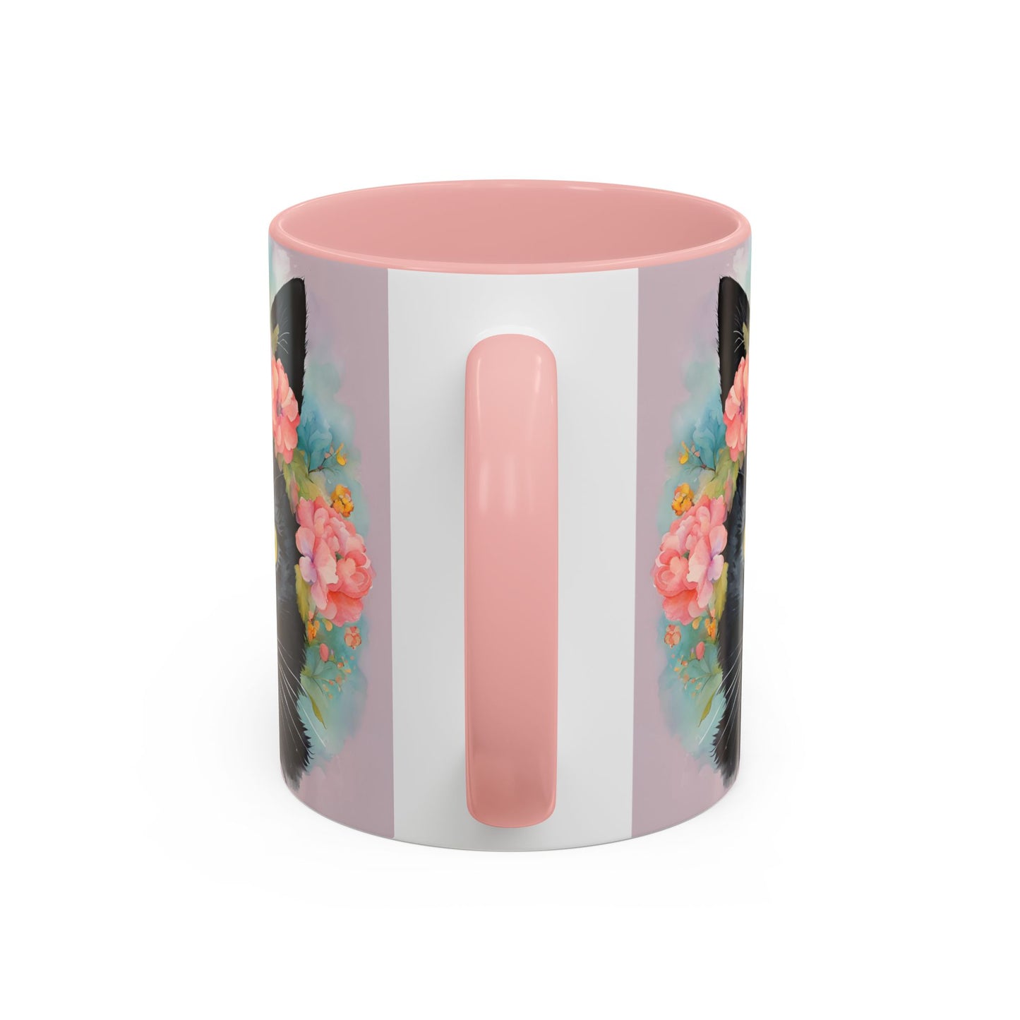 Floral Black Cat 01 Accent Coffee Mug - 11oz Perfect for Cat Lovers & Gifts