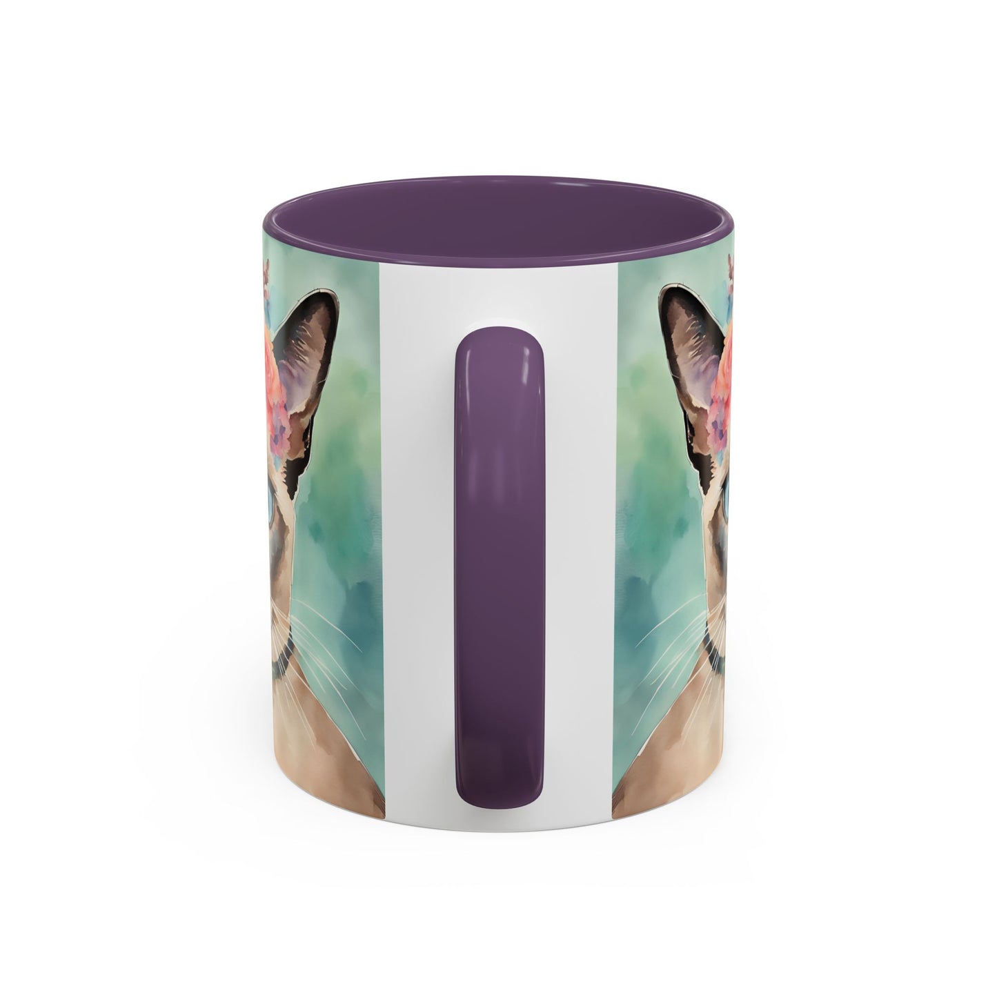 Floral Siamese Cat 01 Accent Coffee Mug - 11oz Perfect for Cat Lovers & Gifts