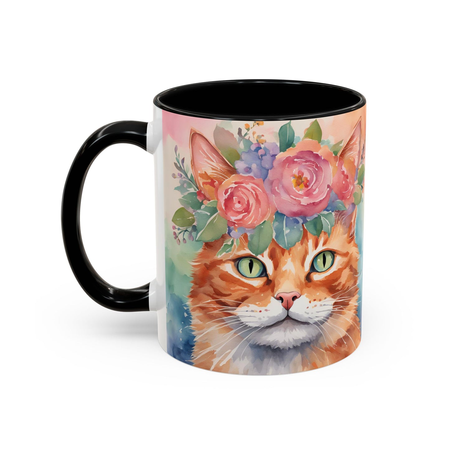 Floral Ginger Cat 01 Accent Coffee Mug - 11oz Perfect for Cat Lovers & Gifts