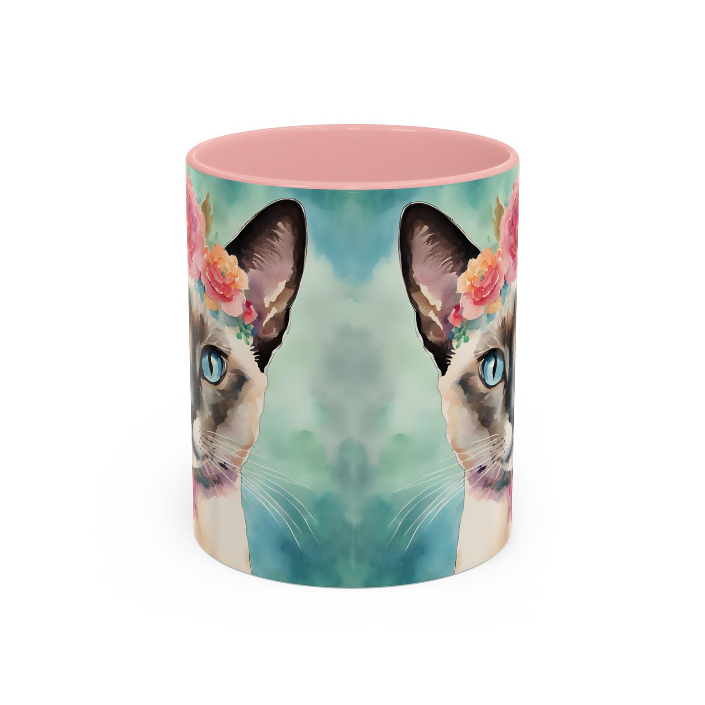 Floral Siamese Cat 01 Accent Coffee Mug - 11oz Perfect for Cat Lovers & Gifts