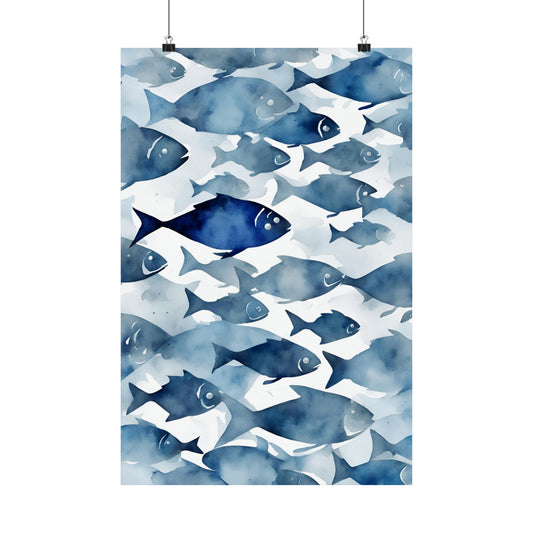 Abstract fish blue 4 Matte Vertical Posters