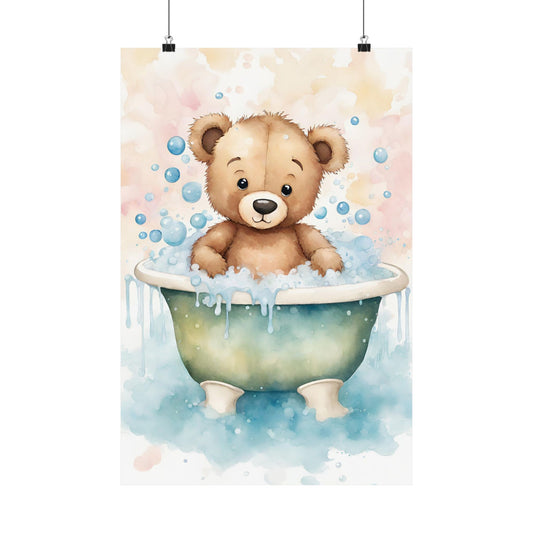 Nursery Teddy in the Bath 2 Matte Vertical Posters