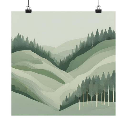 On The Hillside Green 17 Matte Square Posters