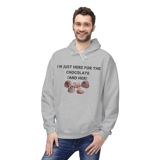 I’m Just Here For The Chocolate (And Her) Mens Valentines Hoodie