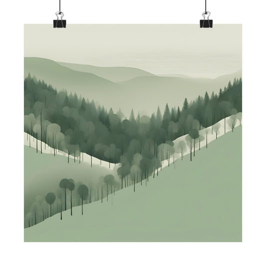 On The Hillside Green 19 Matte Square Posters