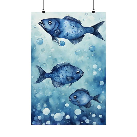 Abstract fish blue 7 Matte Vertical Posters
