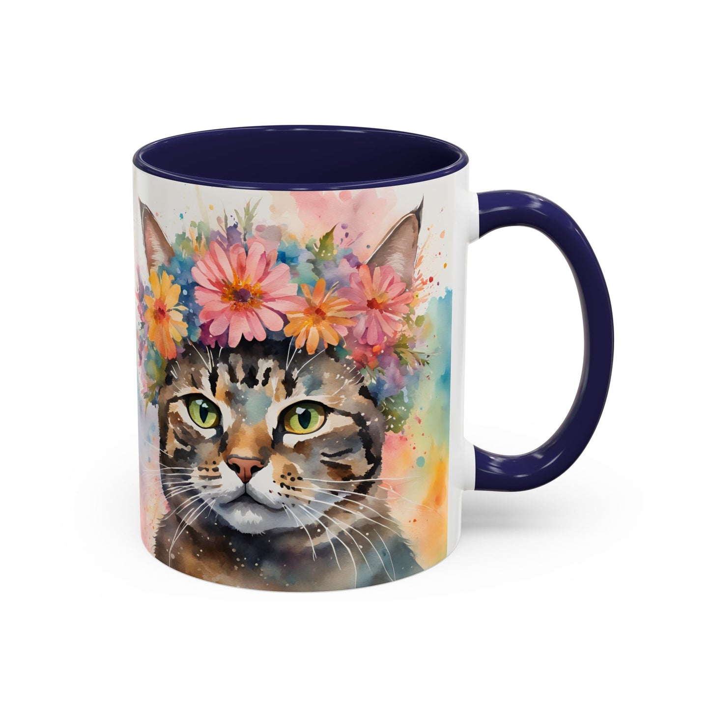 Floral Tabby Cat 03 Accent Coffee Mug - 11oz Perfect for Cat Lovers & Gifts
