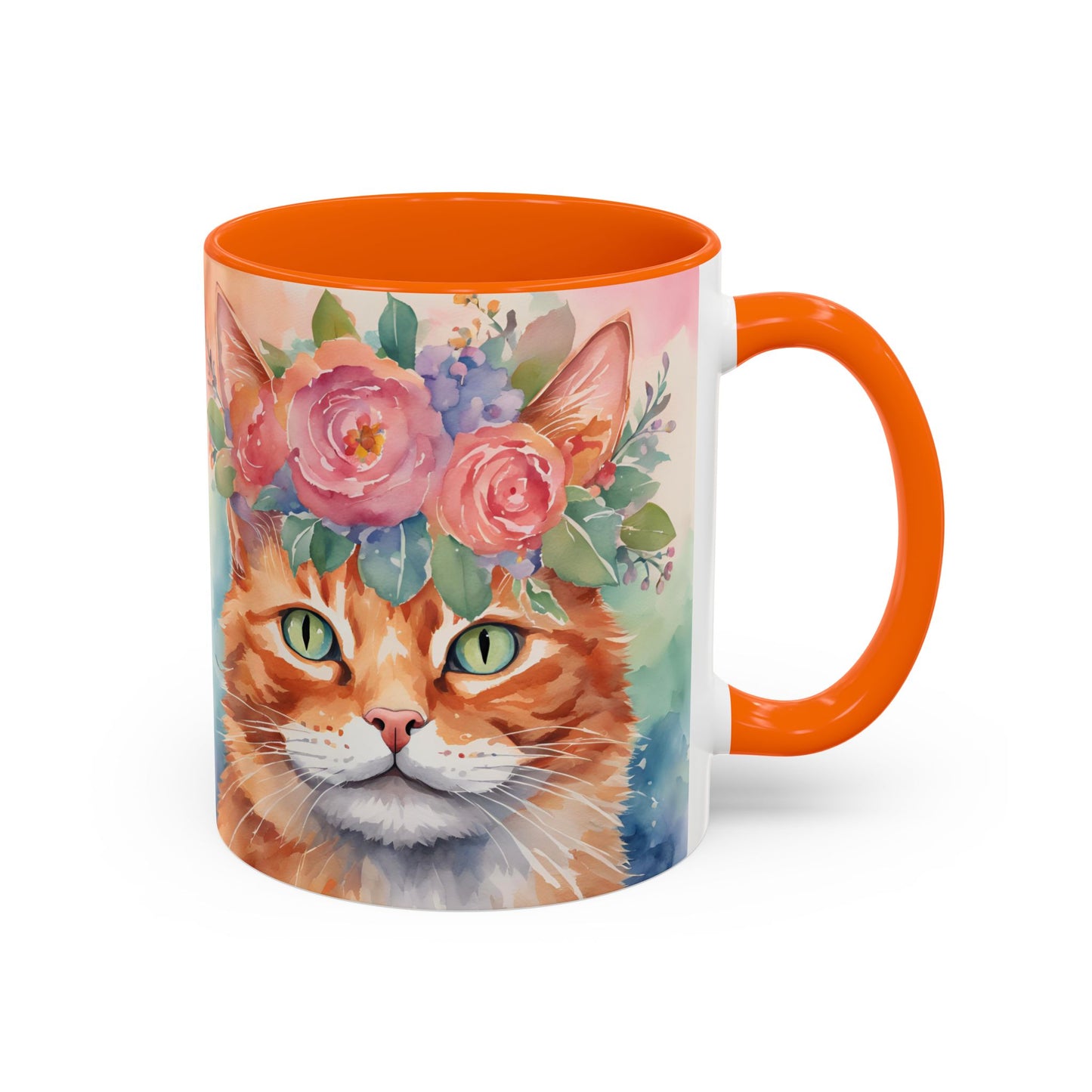 Floral Ginger Cat 01 Accent Coffee Mug - 11oz Perfect for Cat Lovers & Gifts