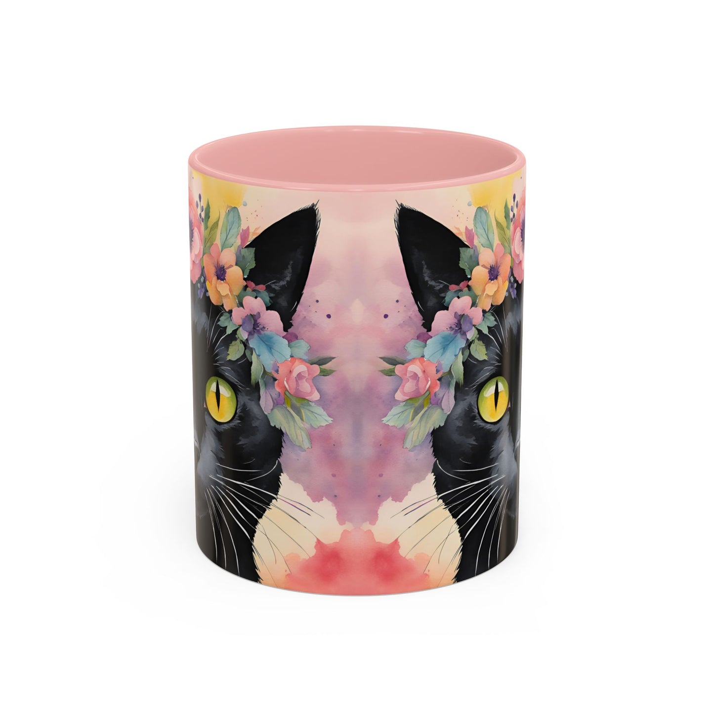 Floral Black Cat 02 Accent Coffee Mug - 11oz Perfect for Cat Lovers & Gifts