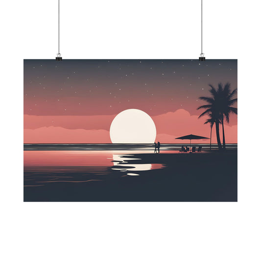 Retro beach at night 3 Matte Horizontal Posters