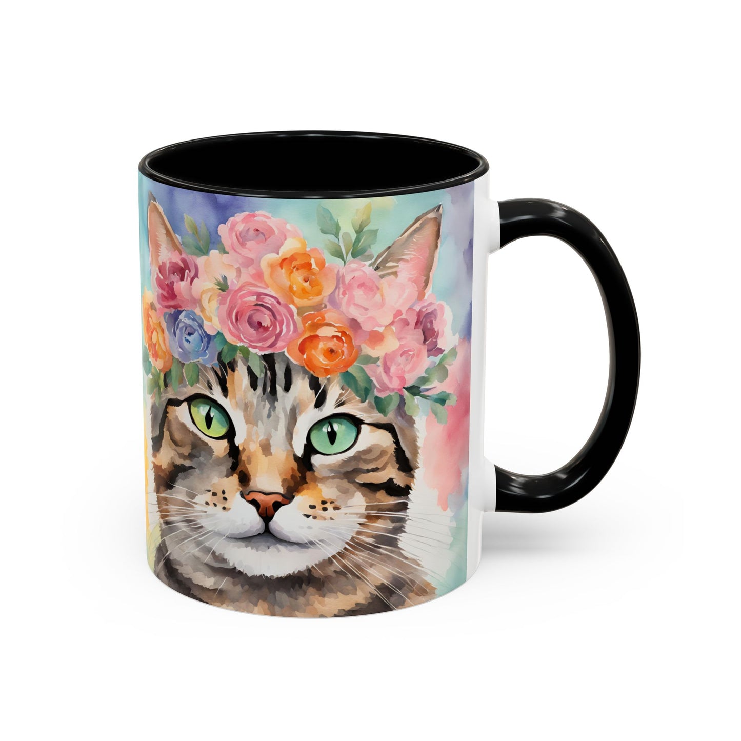 Floral Tabby Cat 01 Accent Coffee Mug - 11oz Perfect for Cat Lovers & Gifts