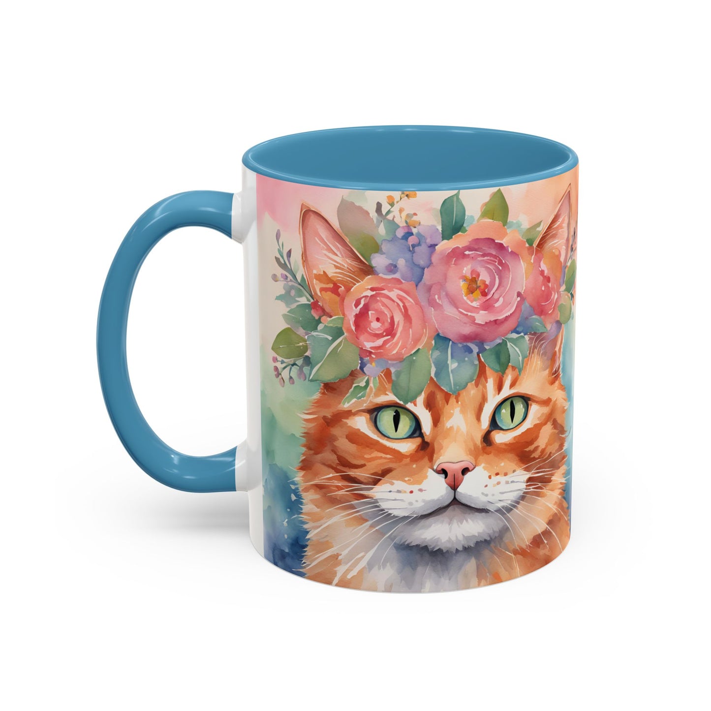 Floral Ginger Cat 01 Accent Coffee Mug - 11oz Perfect for Cat Lovers & Gifts