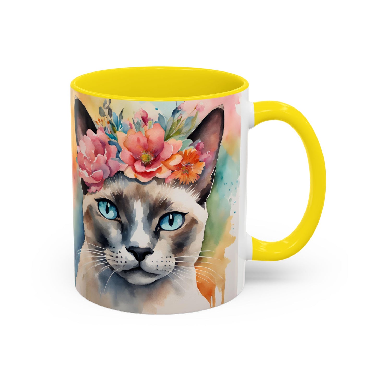 Floral Siamese Cat 02 Accent Coffee Mug - 11oz Perfect for Cat Lovers & Gifts