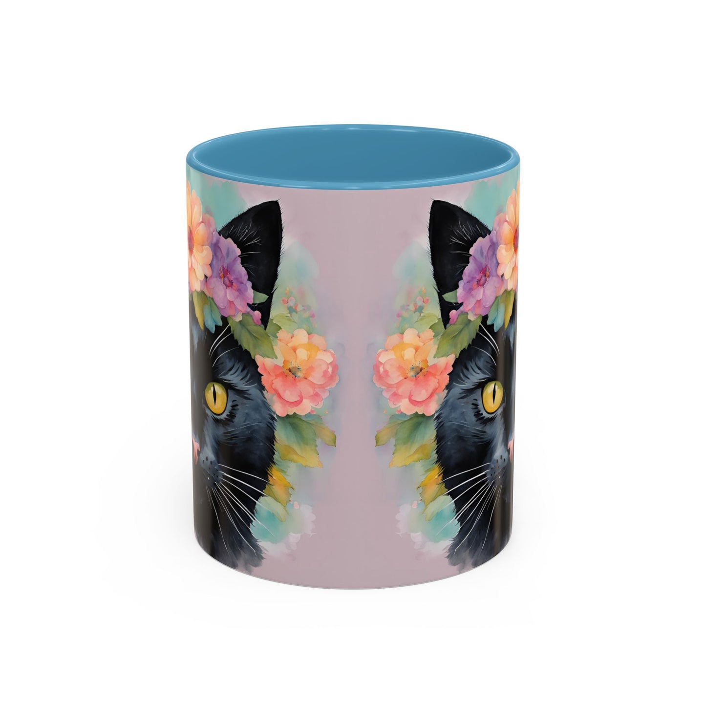 Floral Black Cat 01 Accent Coffee Mug - 11oz Perfect for Cat Lovers & Gifts