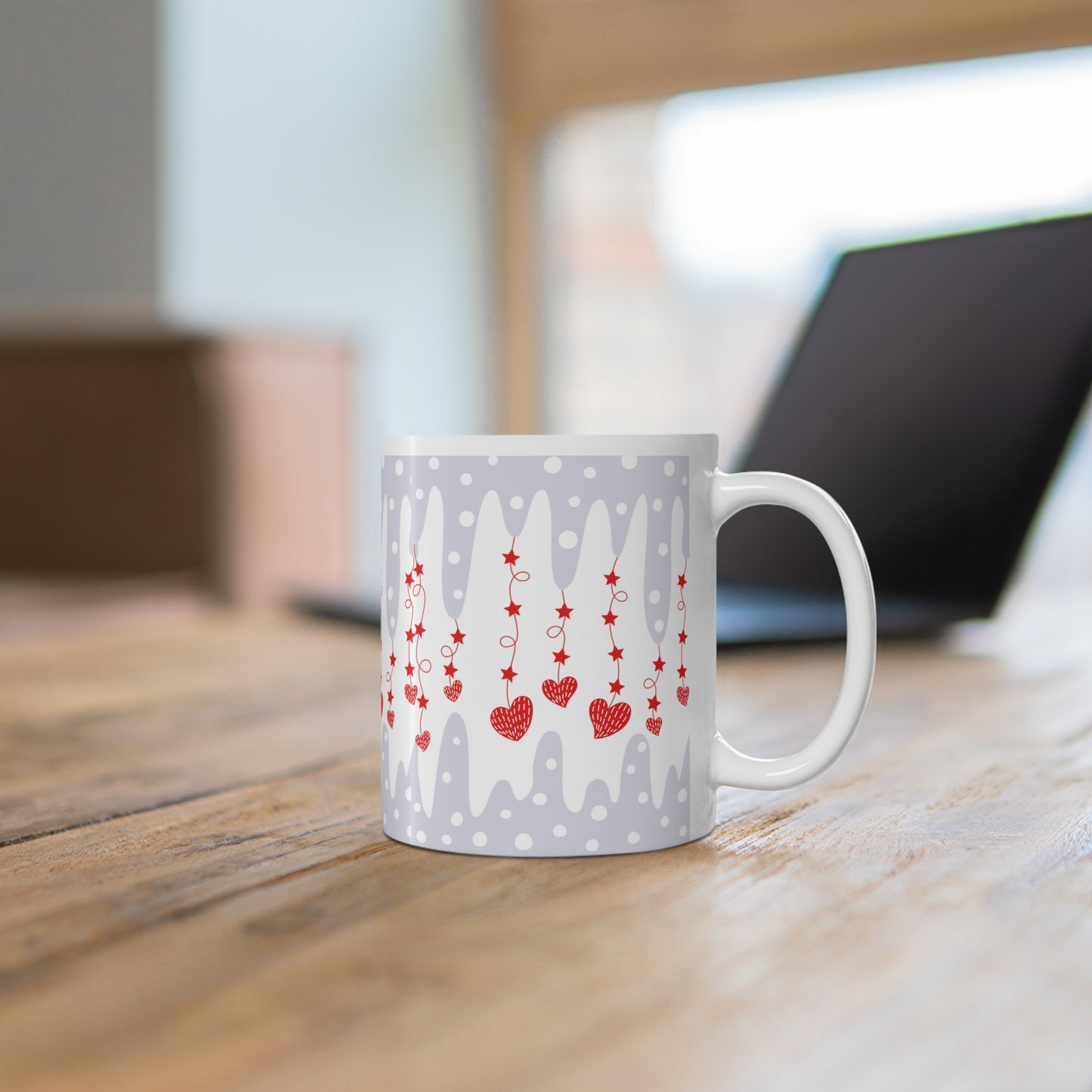 Icicle Hearts Red Valentines Mug Ceramic 11oz