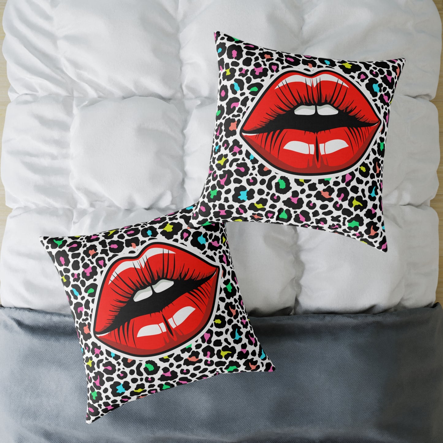 Multicoloured Cheetah Lips Poly Pillow
