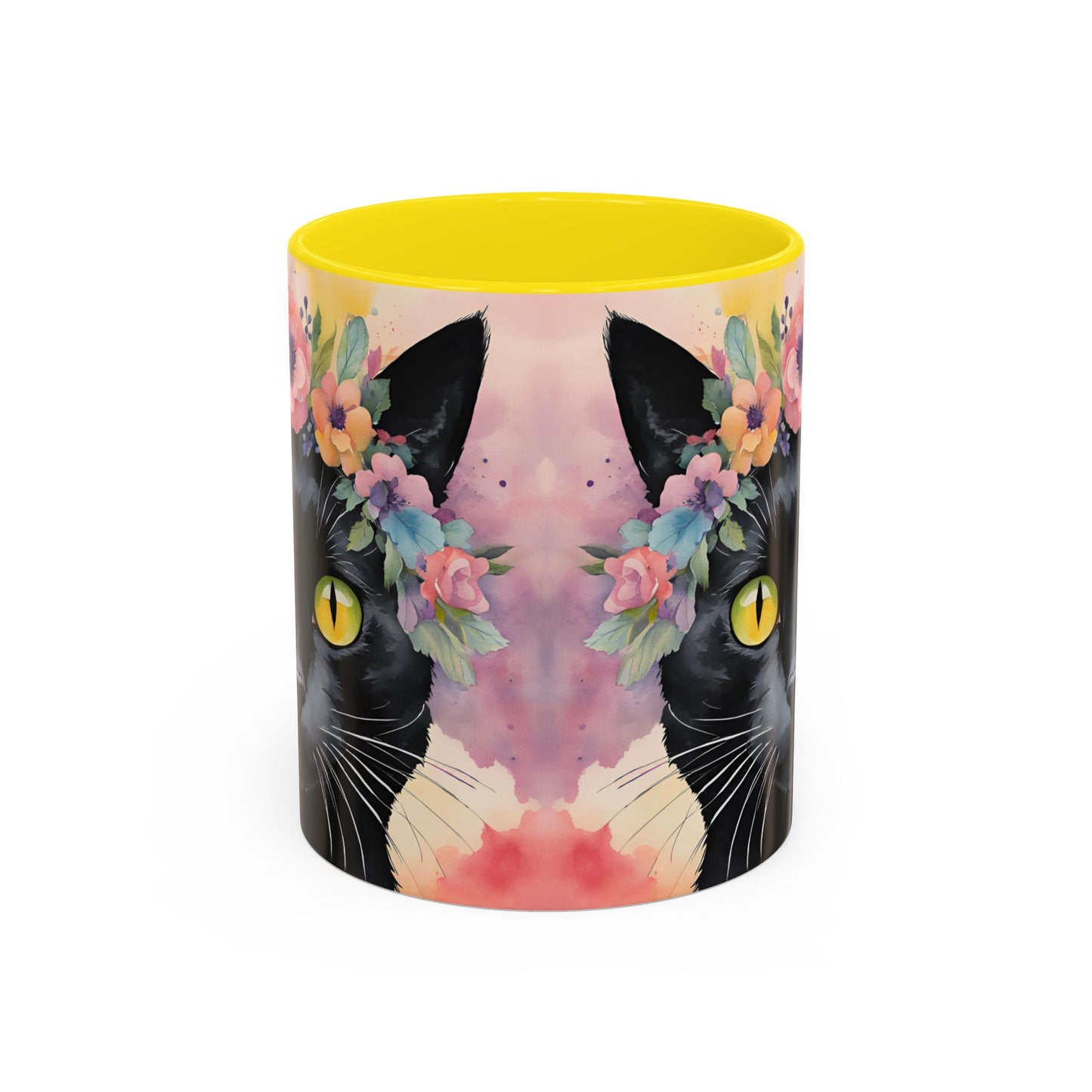 Floral Black Cat 02 Accent Coffee Mug - 11oz Perfect for Cat Lovers & Gifts