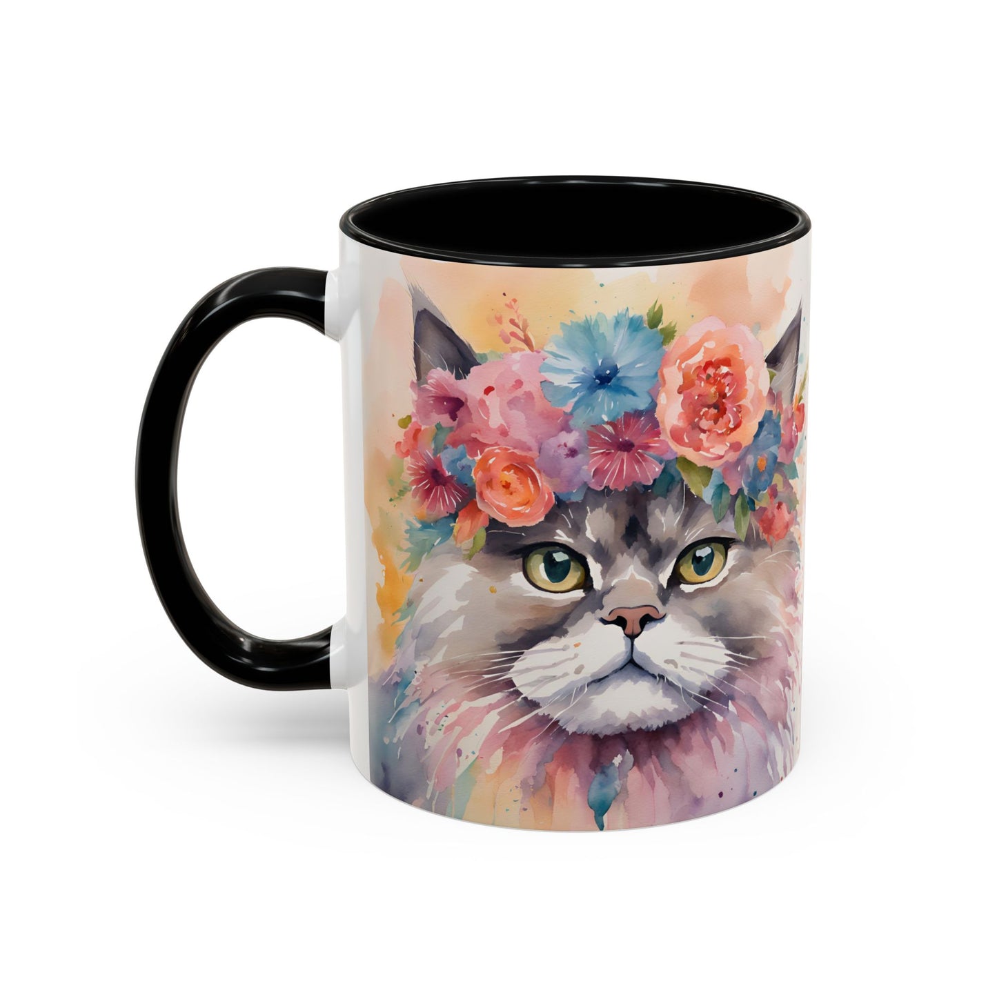 Floral Siamese Cat 03 Accent Coffee Mug - 11oz Perfect for Cat Lovers & Gifts