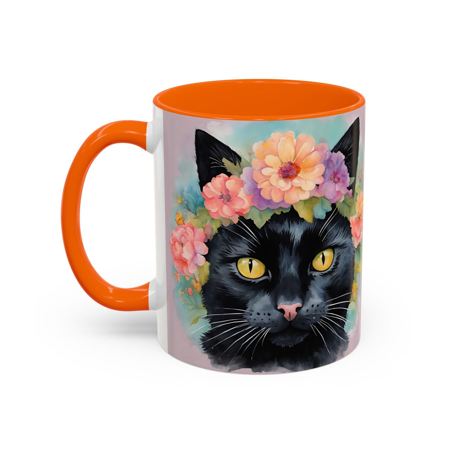 Floral Black Cat 01 Accent Coffee Mug - 11oz Perfect for Cat Lovers & Gifts