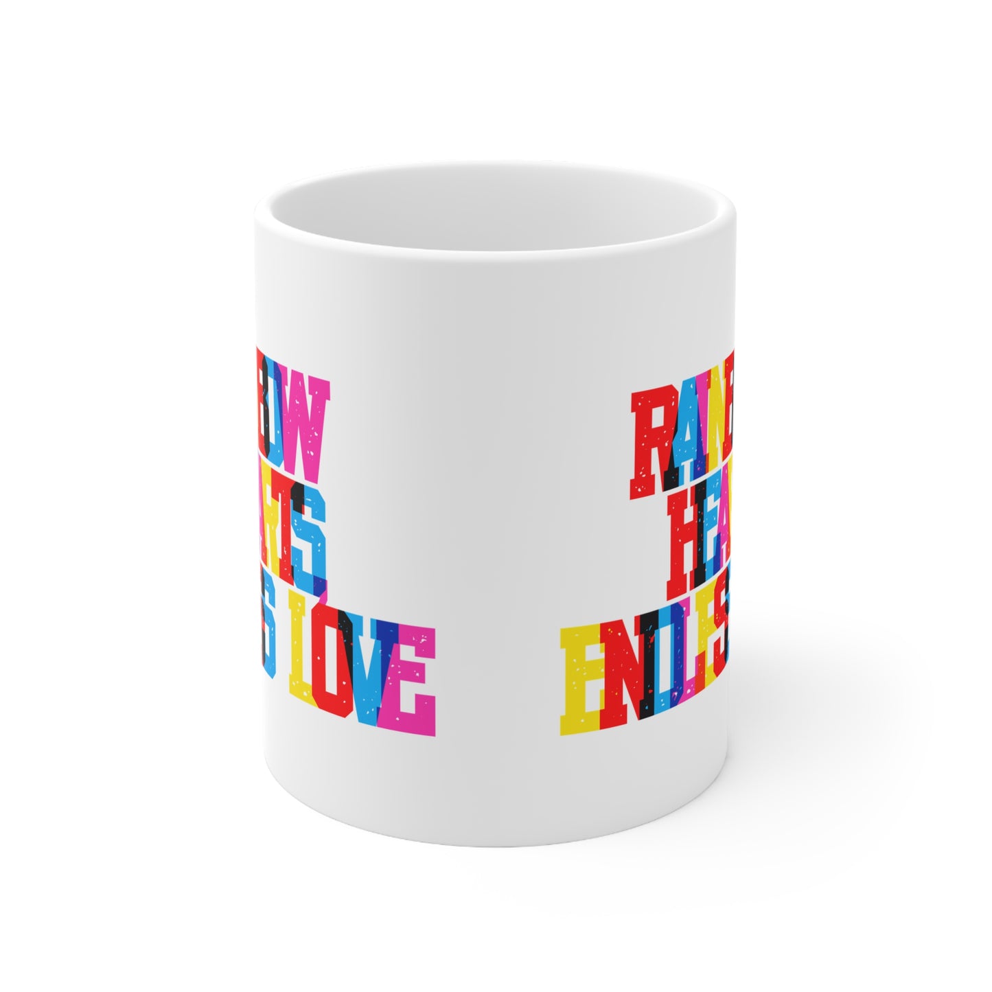 Rainbow Hearts Endless Love Valentines Mug Ceramic 11oz