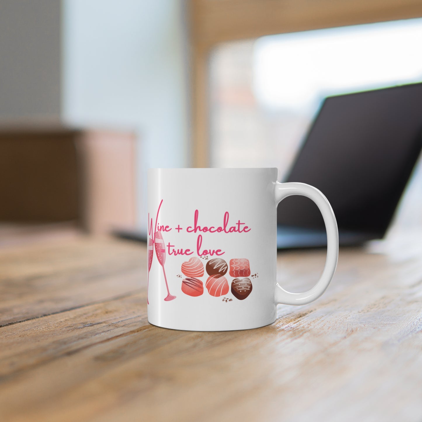 Wine + Chocolate = True Love Valentines Mug Ceramic 11oz