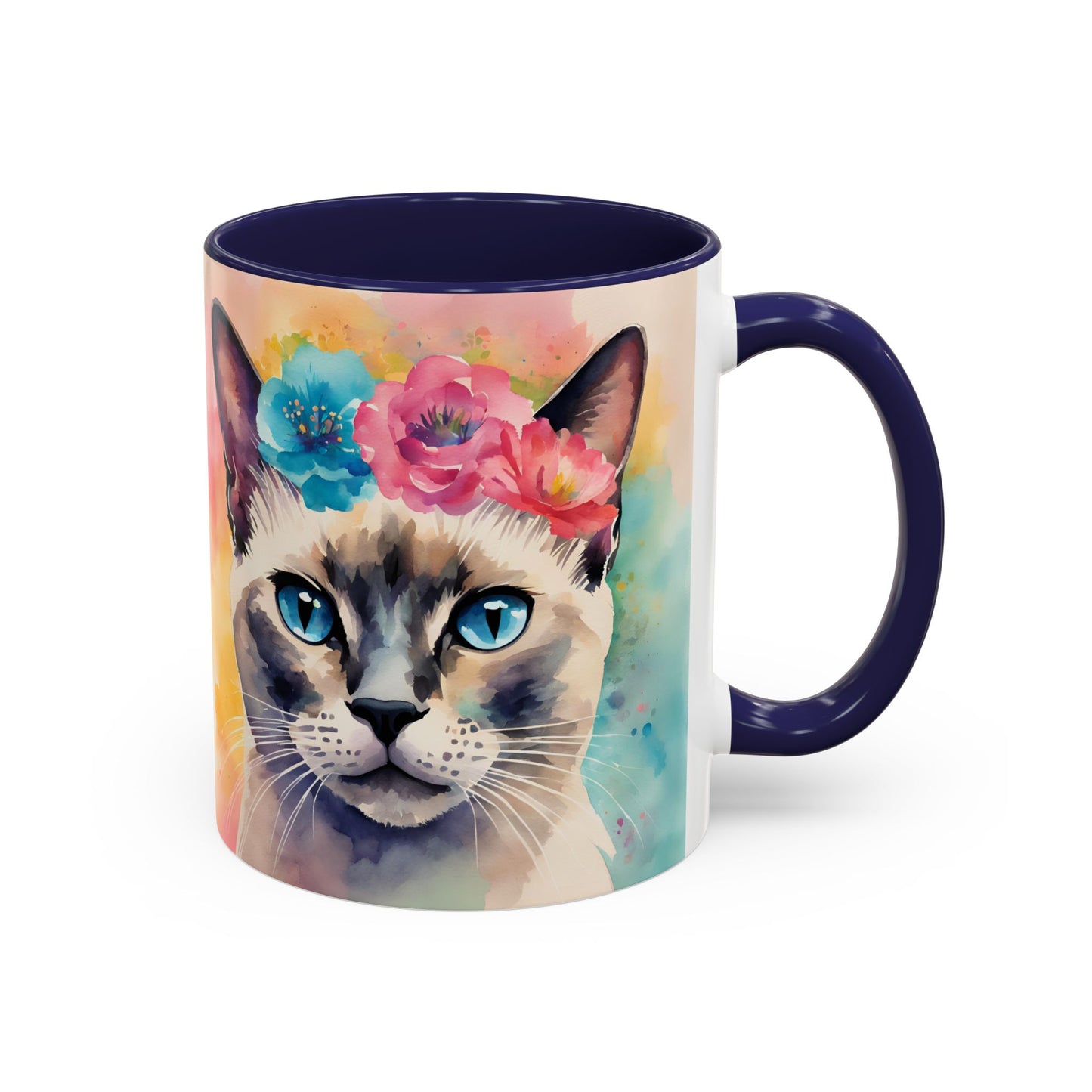Floral Siamese Cat 04 Accent Coffee Mug - 11oz Perfect for Cat Lovers & Gifts