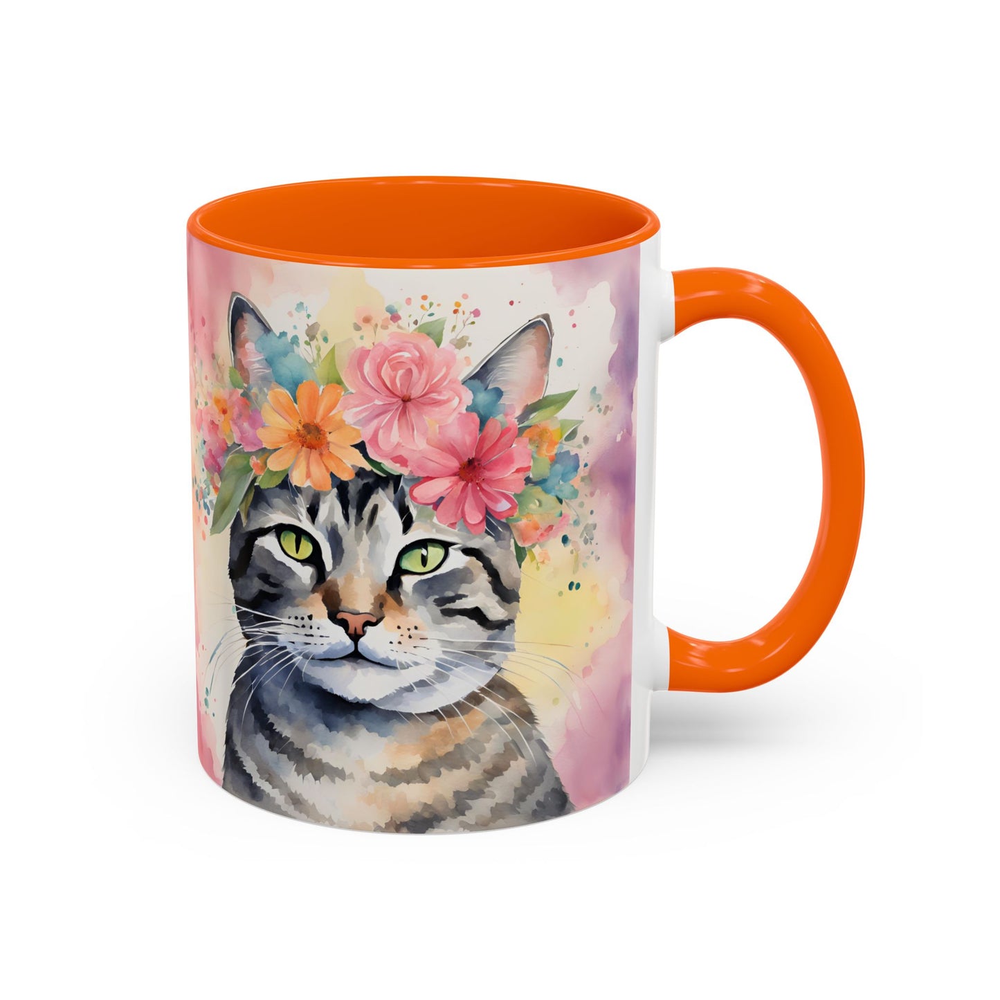Floral Tabby Cat 02 Accent Coffee Mug - 11oz Perfect for Cat Lovers & Gifts