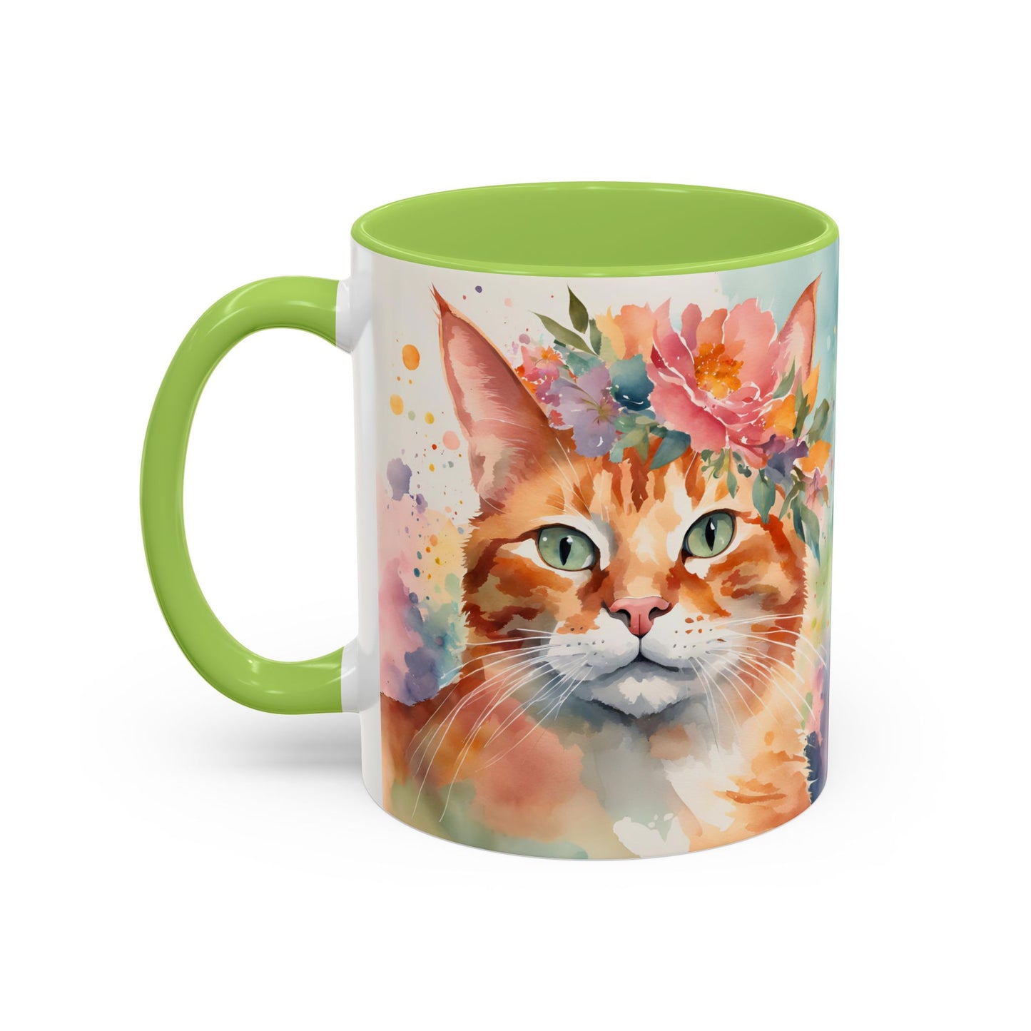 Floral Ginger Cat 02 Accent Coffee Mug - 11oz Perfect for Cat Lovers & Gifts